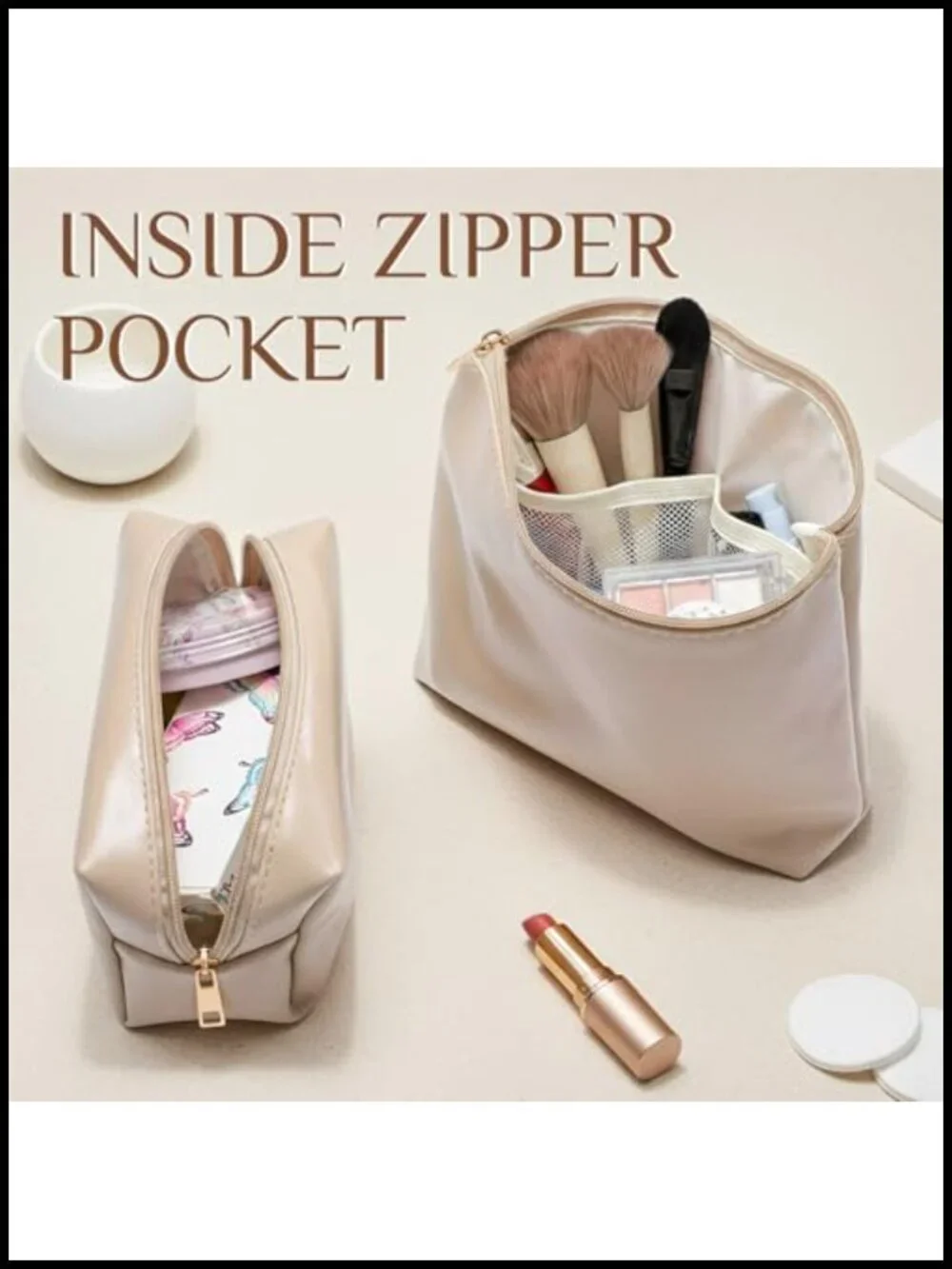 2 Pcs PU Leather Makeup Bag Set Waterproof Cosmetic Travel Toiletry Organizer